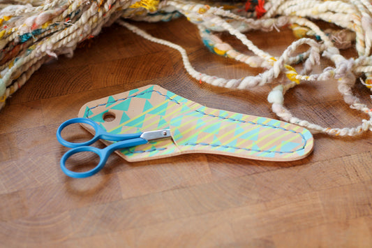 Blue Embroidery Scissors with Handmade Leather Case