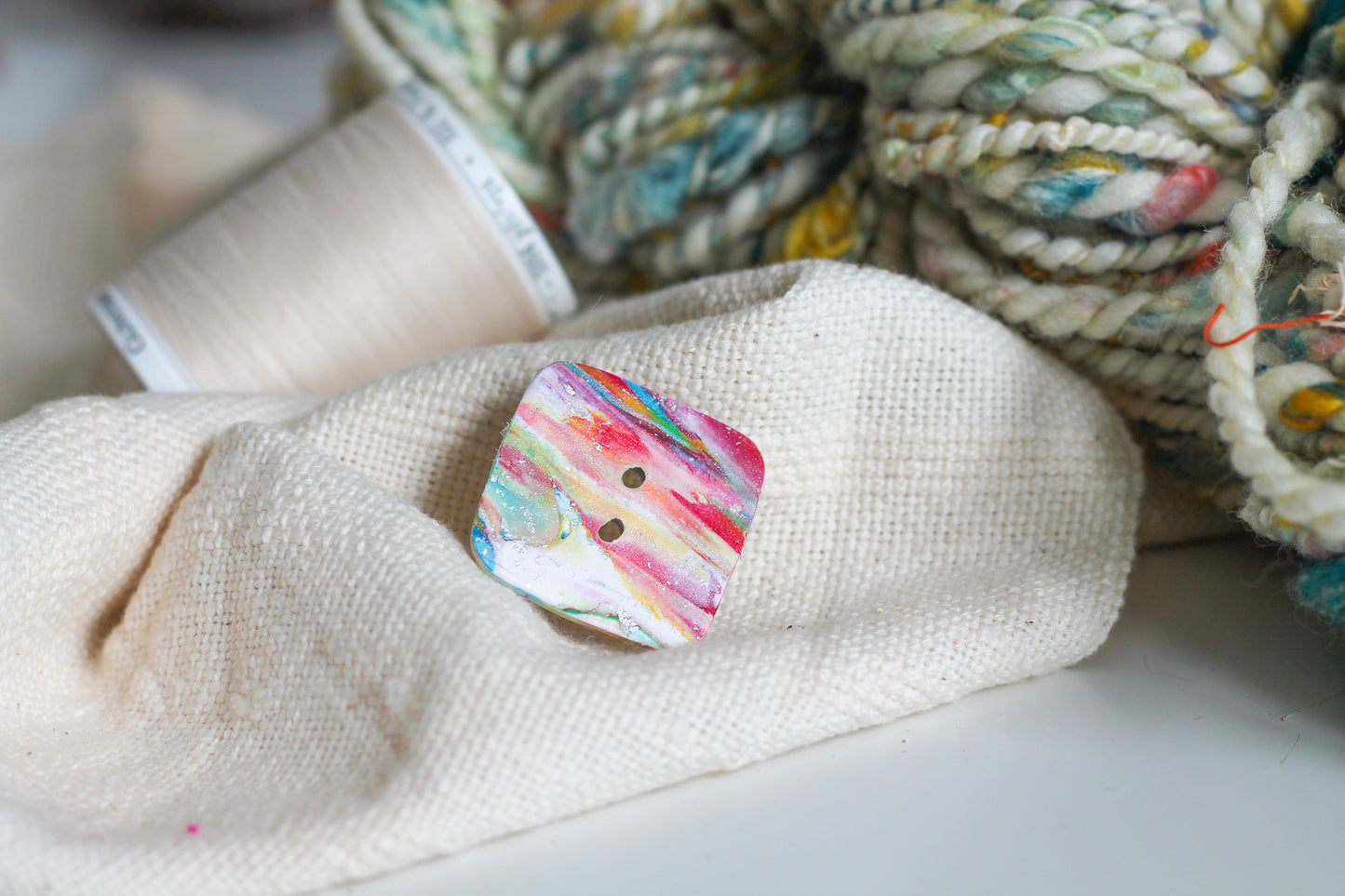 Handcrafted Large Square Rainbow Button