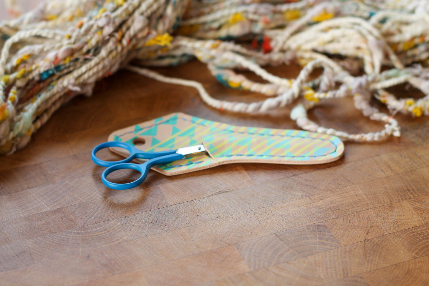 Blue Embroidery Scissors with Handmade Leather Case