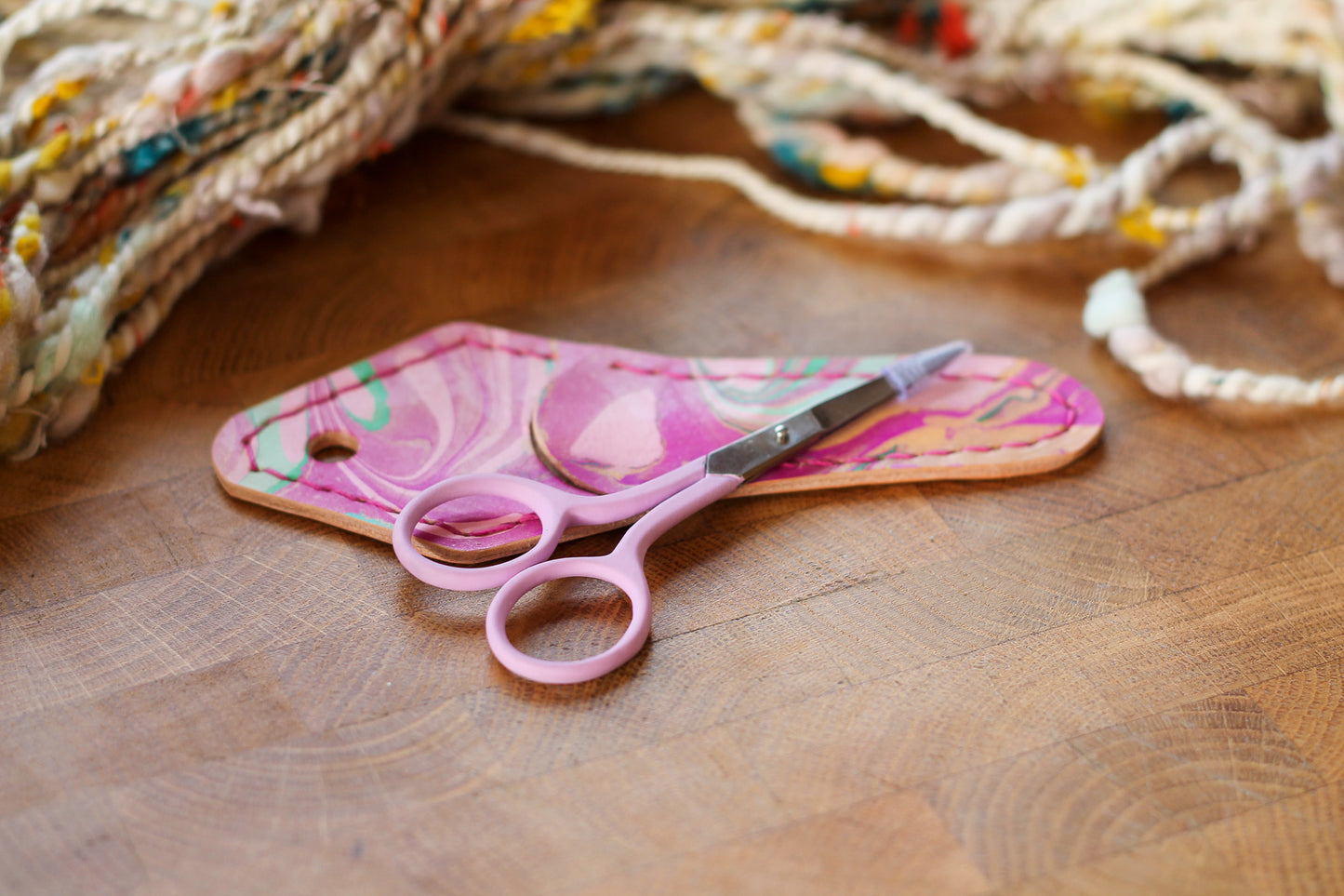 Lilac Embroidery Scissors with Handmade Leather Case